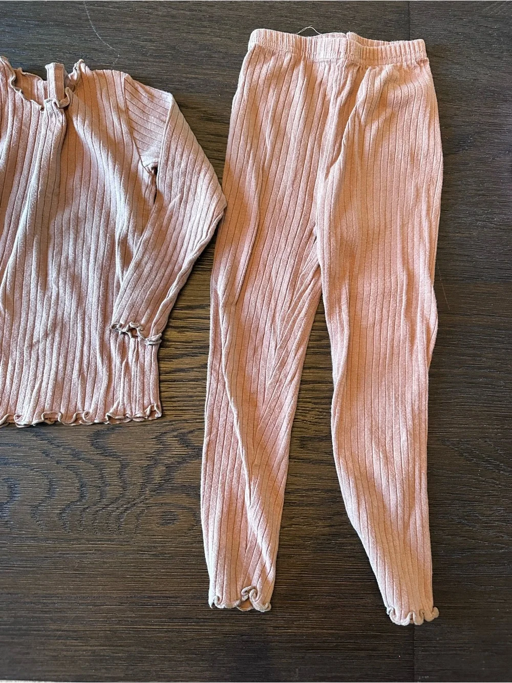 Girls Long Sleeve Ribbed Pink Pajama Set - Soft Knit Two-Piece